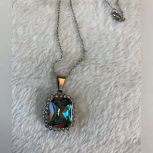 Watermelon Crystal Stainless Steel Pendant‎ Necklace